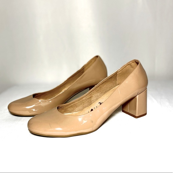 CL by Laundry Leather Heels Closed Toe Chunky Block Mid Heel Pump Office Work - Picture 11 of 12